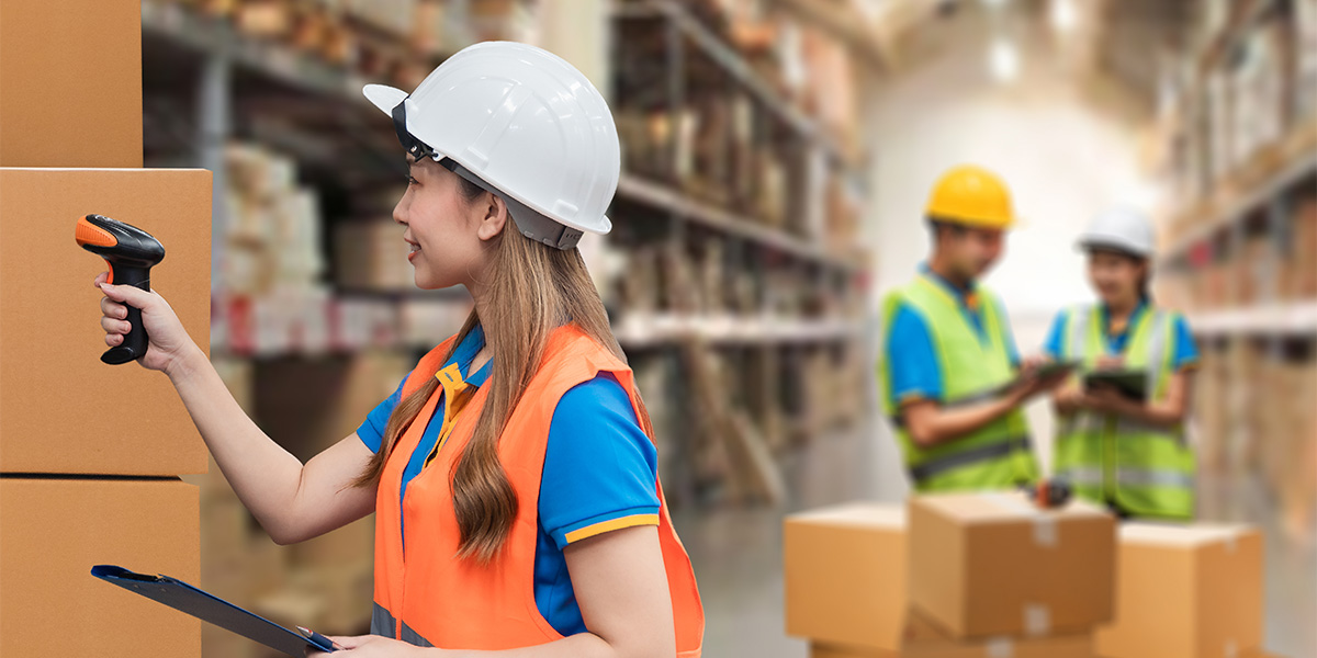 warehouse worker using barcode scanner